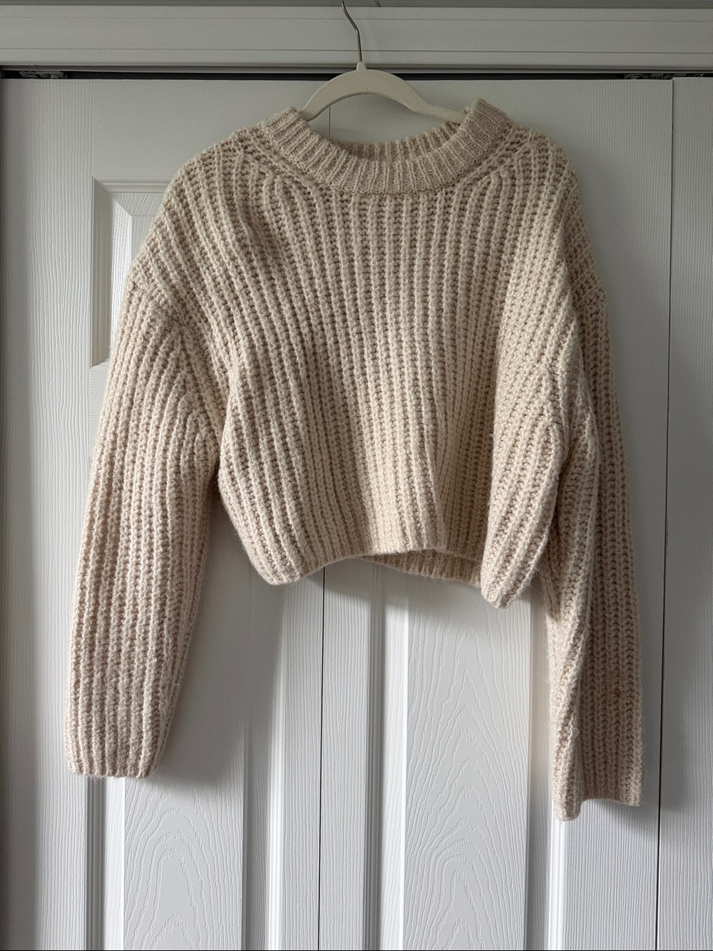 Garage Cream Ribbed Cropped Crewneck Sweater